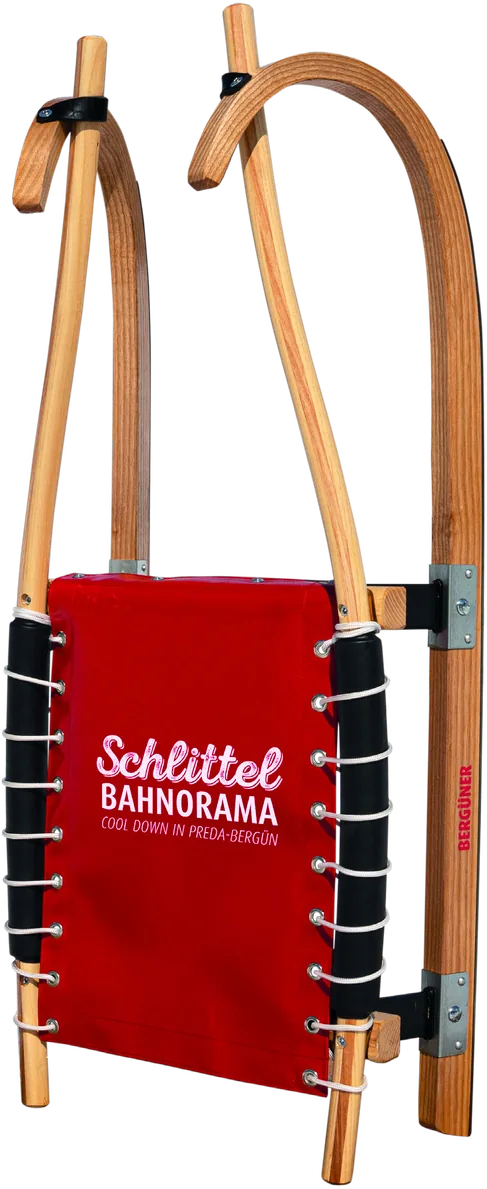 Roter Bergüner Carvingrodel – Schlittenvermietung Preda-Bergün