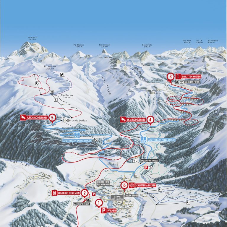 Schlittel Karte Bergün Preda Darlux Schlittel-Bahnorama